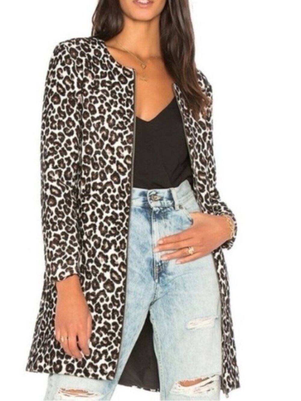 Cupcakes and Cashmere Cheetah Print Zip-Up Brocade Jacket Size S